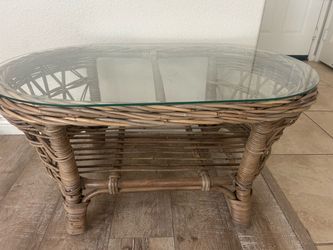 Rattan Coffee Table with Oval Glass Top