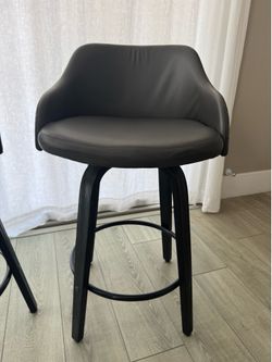 Two Counter Height Stools - Gray and Black Leather