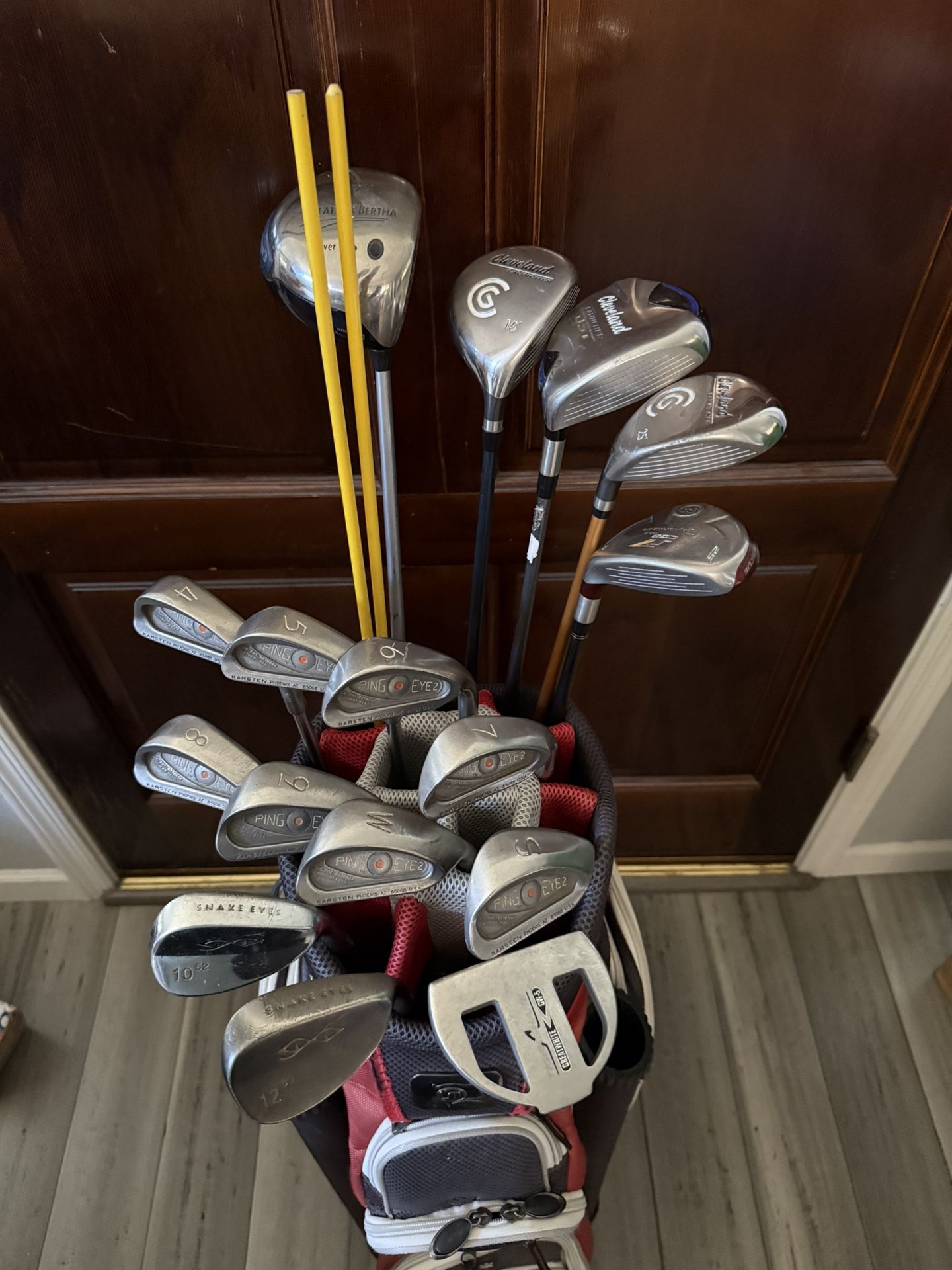 COMPLETE NAME BRAND GOLF CLUB SET IRONS WOODS DRIVER HYBRIDS WEDGES PUTTER BAG