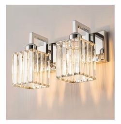 Modern Bathroom Vanity Light 2-Lights Chrome Crystal Wall Lamp