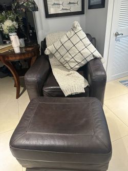 Leather Accent Chair and Ottoman