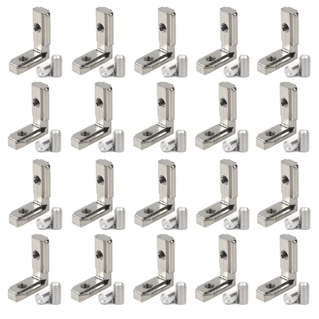20pcs/lot 1" x 1" Aluminum Extrusion Profiles 1010 Series L-Shape Interior Corner Connector Joint Bracket with Screws for 10x10 Aluminum Profile 1 Inc