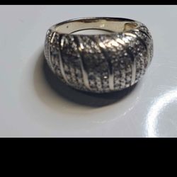 Sterling Silver Natural Diamond Ring Arabic Style Size 6, Vintage