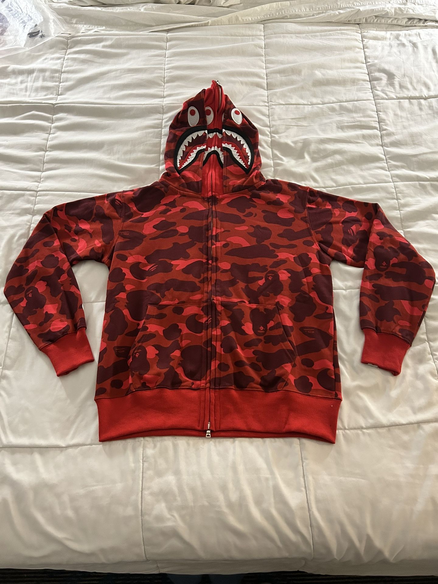 RED BAPE FULL ZIP DOUBLE HOODIE SIZE M