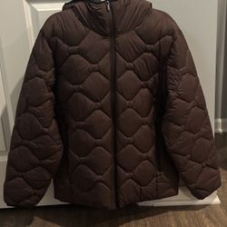 Mango Men’s Large Puffer Jacket Water Repellant Anorak Burgundy 