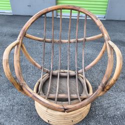 Vintage Bamboo Wood Rocking 360° Rotating Arm Chair Turned Bentwood