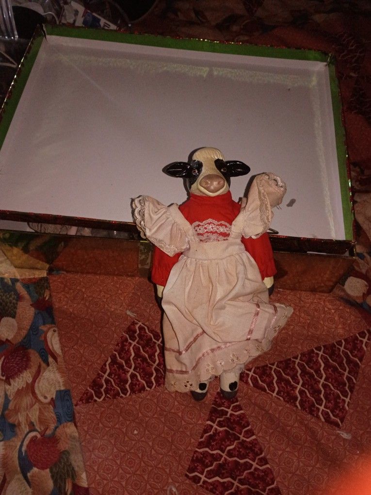 Vintage Cow In Red Dress