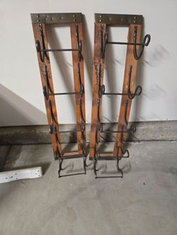 Rustic Wood and Metal Wall Wine Rack Set of 2