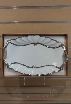 Porcelain _ Dish / Plate / Platter / Vase _ white & silver ( NEW ) dinnerware, kitchenware