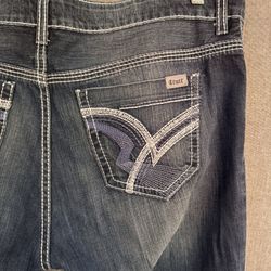 Cruel Denim Jeans Blue Womens Size 34 17R Abby Heavy Stitch Embroidered Pockets