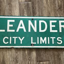 Vintage Leander, Texas City Limits Green Highway Sign