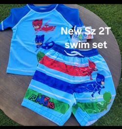 New size 2T boys pj masks swim set shorts rashguard top nwt
