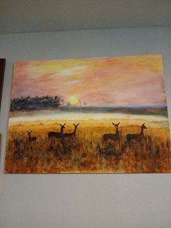 Large Oil Painting Serengeti Antelope Scene