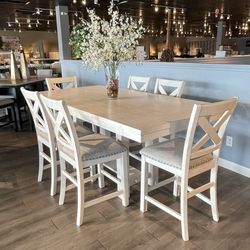 White 7PC Counter height dining Room Set 