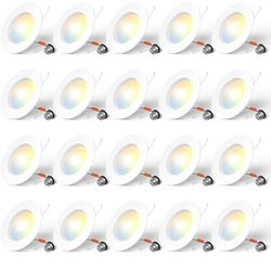 Amico 5/6 inch 5CCT LED Recessed Lighting 20 Pack, Dimmable, IC Rated, 12.5W=100W, 950LM Can Lights with Baffle Trim, 2700K/3000K/4000K/5000K/6000K Se