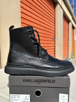 New Karl Lagerfeld Paris Wingtip Leather Ankle Boots Size 9.5