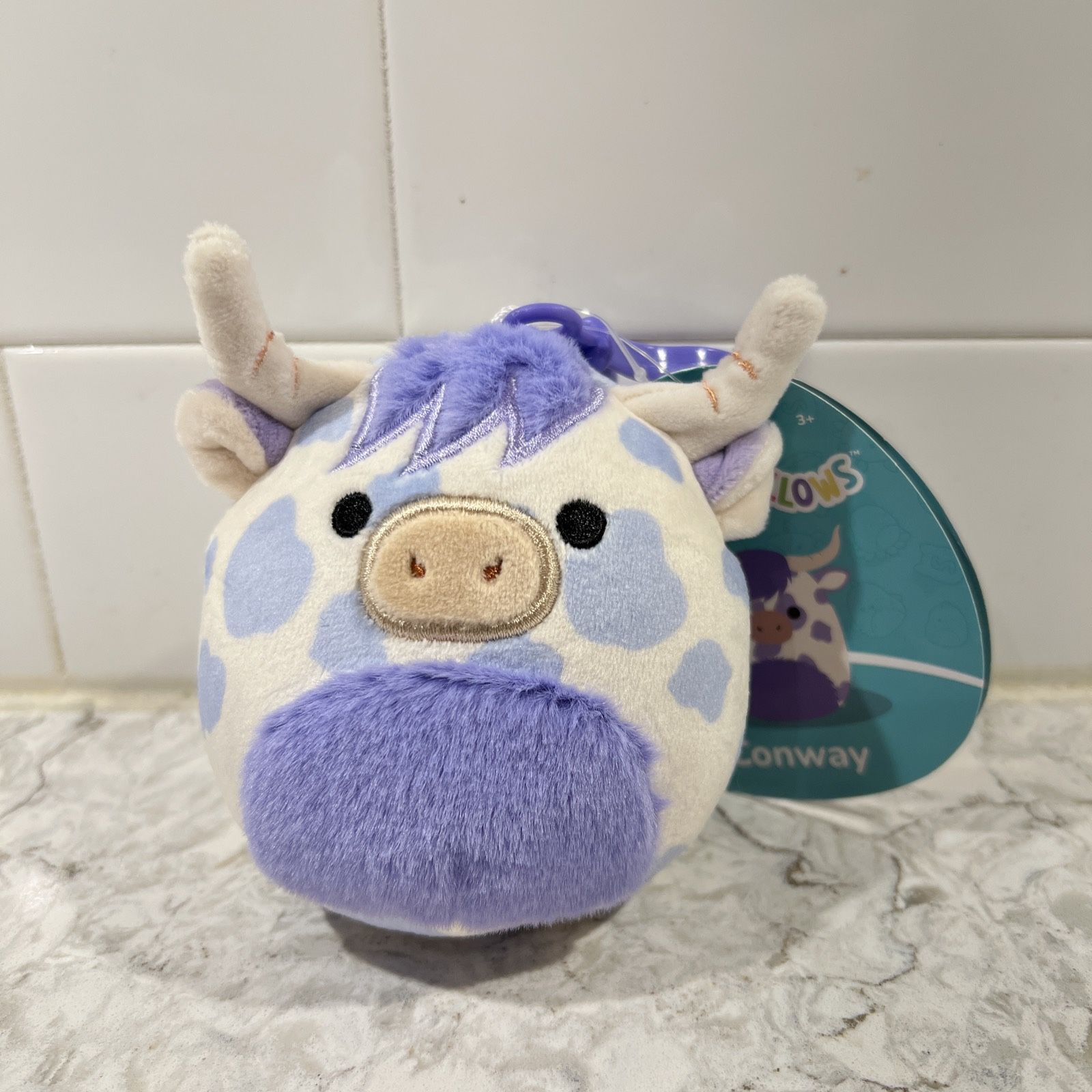Conway The Cow Squishmallow Plush Backpack Clip On Keychain 3.5"