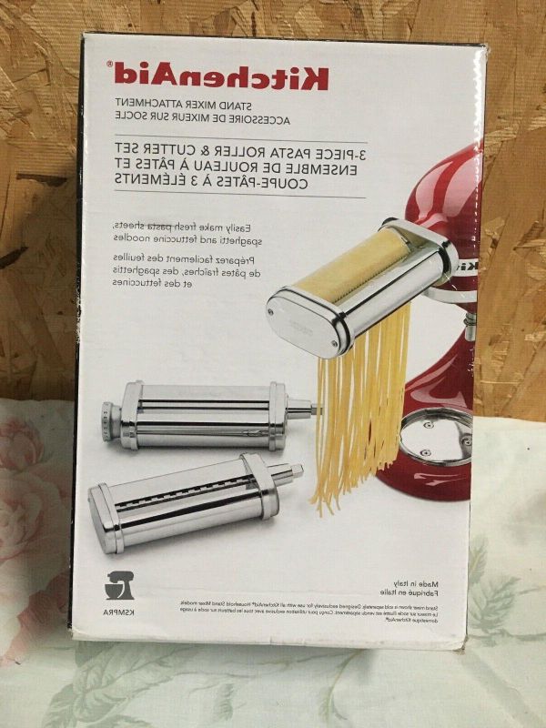 Brand New KitchenAid KSMPRA 3-Piece Pasta Roller & Cutter Attachment Set, Silver, Pack of 1 for