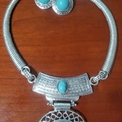 Silver Turquoise Pendant Accessory Set (Earrings Included)