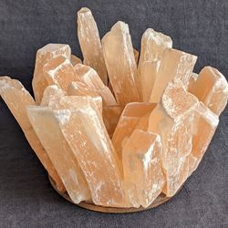 Natural Peach Selenite Cluster Crystal Tealight Candle Holder