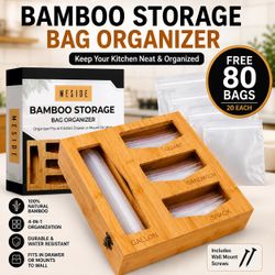 Bamboo Storage Bag Organizer + FREE 80 Bags – 4-in-1