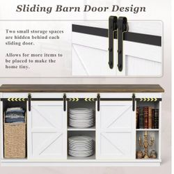 Farmhouse TV Stand for Televisions up to 65 Inches, Sliding Barn Doors and Storage Cabinets, Console Table and Media Furniture for Living Room, 58 Inc