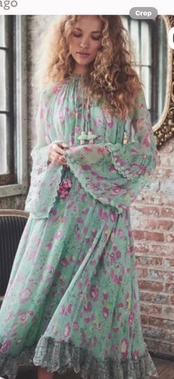 Hemant & Nandita Hera floral mint macaroon bell sleeve maxi dress