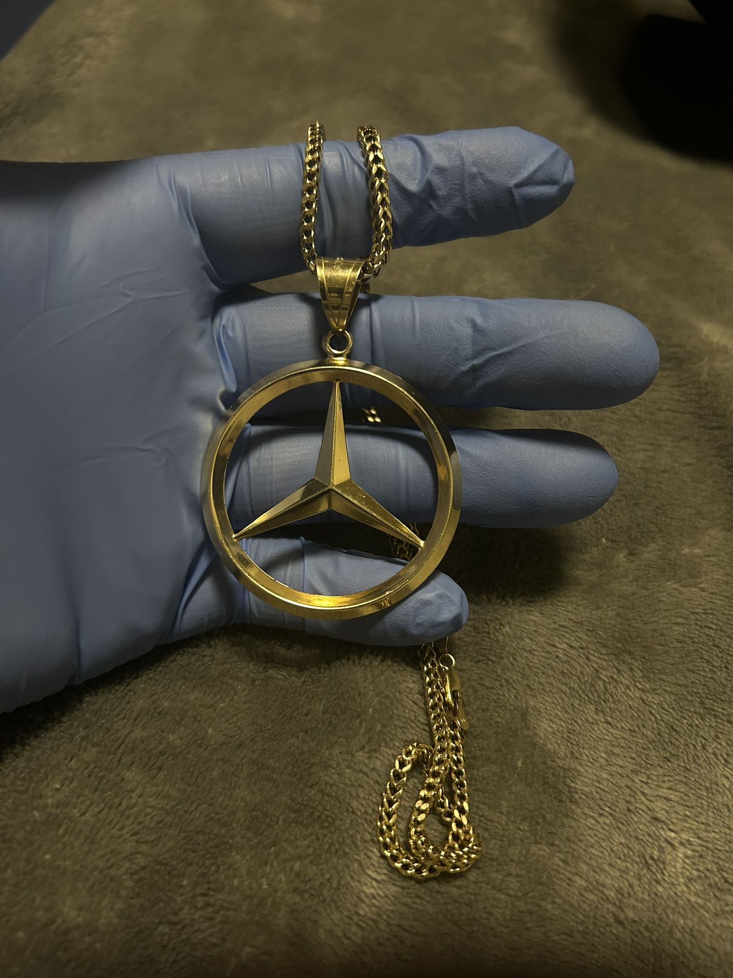 Brand new 10k gold 20inch franco chain 9g 14k 2 1/2inch custom mercedes pendant 6.4g all real