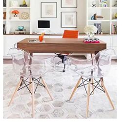 Set of 2 Clear Modern Designer Acrylic Plastic Chair With Arms Dining Natural Wood Office Home