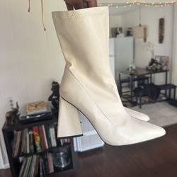 Beige High Heel Boots 