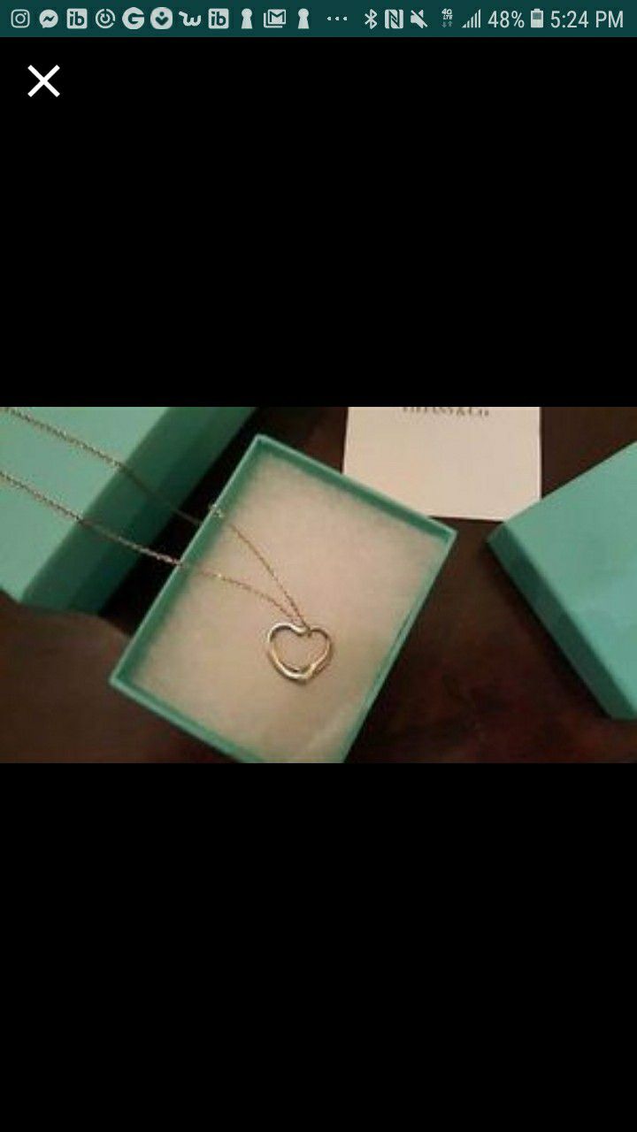 Authentic Tiffany&Co Elsa Peretti Open heart Pendant and Necklace W/Original T&Co Box, bag and packaging