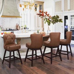 Brown Faux Leather Bar Stools Set of 4