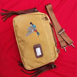 Vintage Hunting Fishing Leather And Canvas Bag 1980s 