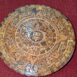 Wood Mosaic Aztec Calendar