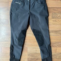 Ladies Charcoal Stretch Cotton Suede Knees Equestrian Breeches Riding Pants 34R
