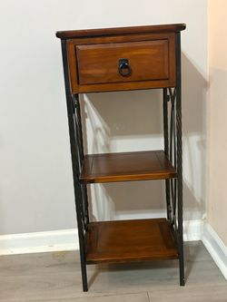 Wood & Wrought Iron Accent Table / Storage Stand
