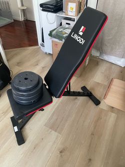LINODI Weight Bench + three 10lb weights and one 5lb weight