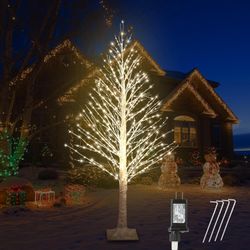 5FT Lighted Birch Tree with Twinkle Lights, 560 LED Warm White Lights with Timer, LED Lighted Christmas Tree for Indoor Outdoor Home Room Wedding Part