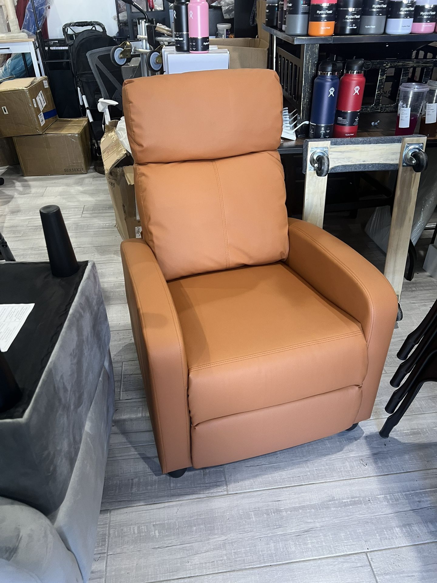 Recliner Chair PU Leather Recliner Sofa Home Theater Seating with Lumbar Support Overstuffed High-Density Sponge Push Tan Recliners