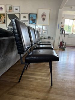 4 MCM Black Leather & Iron Vintage Chairs