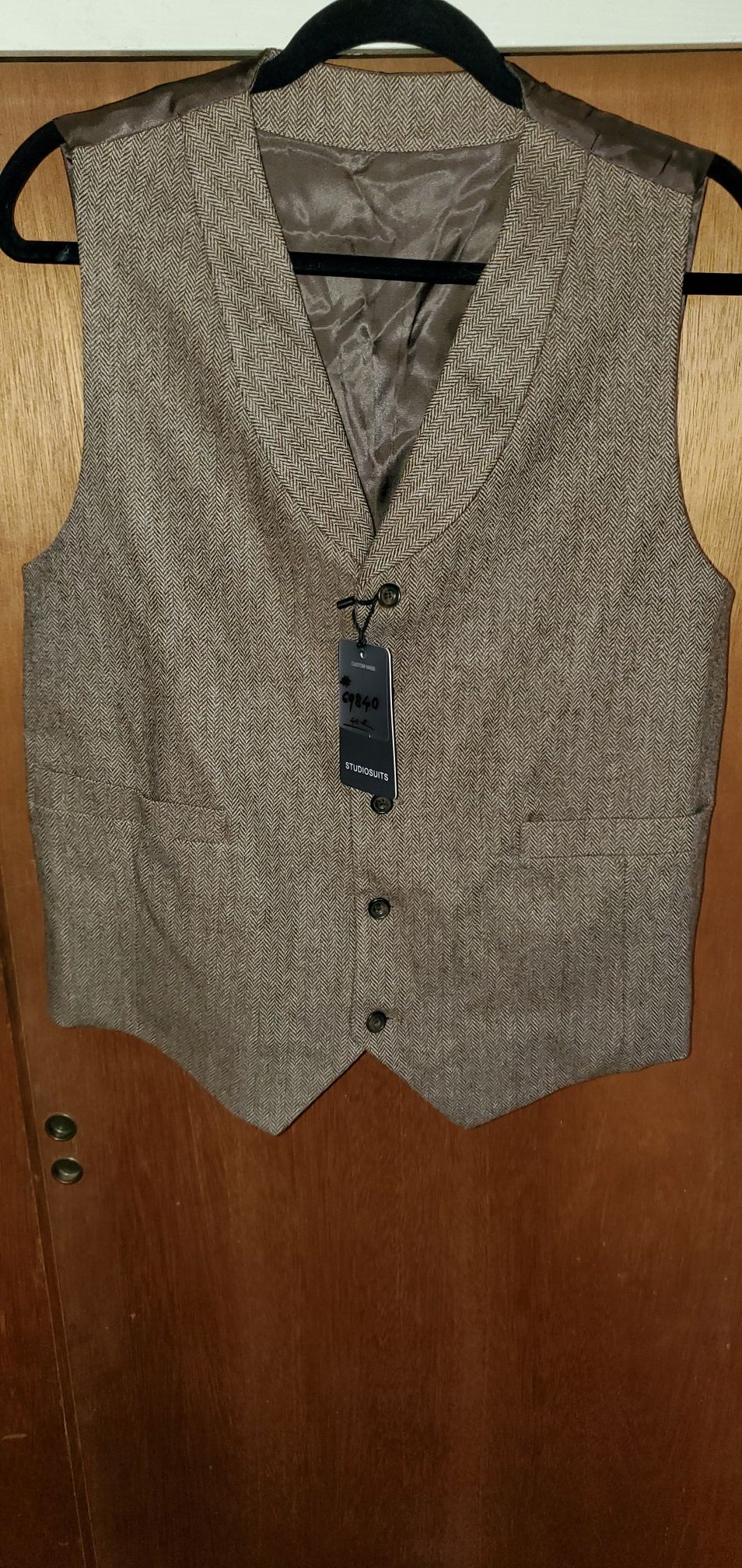 Mens bespoke tweed vest in vintage brown 40R brand new