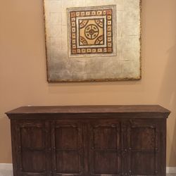 Solid wood storage cabinet measuring 71" wide, 35.5" high, and 15.5" deep.