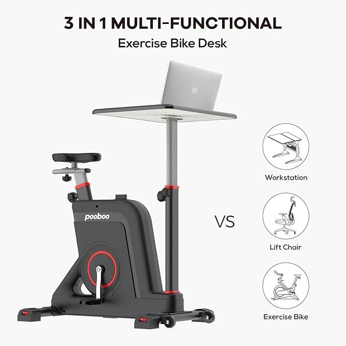 Pooboo Exercise Bike Desk Cycle Standing Desk Bike, 8 Magnetic Resistance, Height Adjustable, Super Quiet for Pooboo Exercise Bike Desk Cycle Standing Desk Bike, 8 Magnetic Resistance, Height Adjustable, Super Quiet for