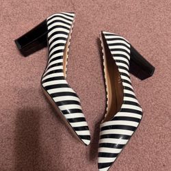 New 10 Black White Striped Shoes Heels Goth Gothic 
