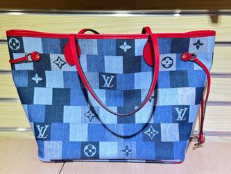 Louis Vuitton Denim Damier Monogram Patchwork Neverfull Blue Rouge