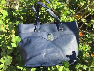 TOMMY HILFIGER gold logo grayish blue shoulder bag