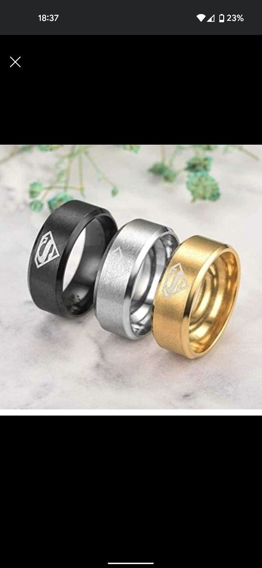 Superman Ring Titanium 3 Colors Mens Unisex Superhero Size 7-12 Wedding Band