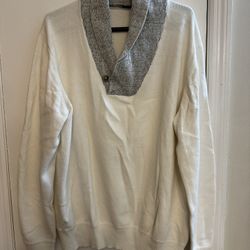 Sean John V-Neck Sweater in White and Gray