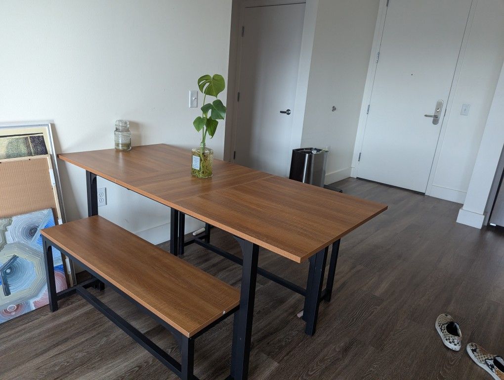 Dining table: Keuna Rectangular 63" Lx 28'" W Expandable Table Dining Set