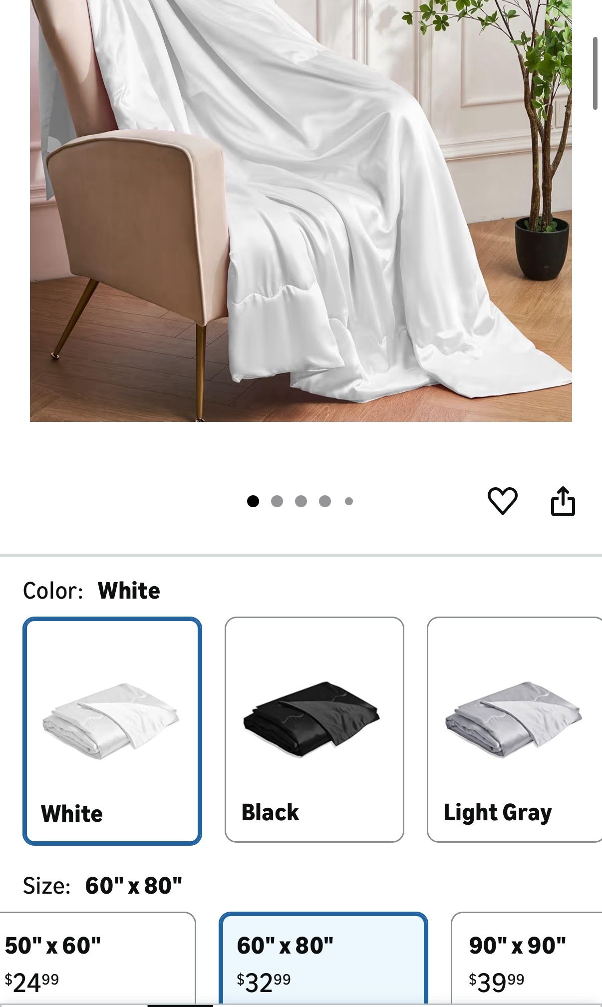 White Cooling Satin Throw Blanket